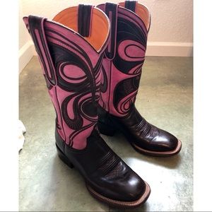 Lucchese M4831.WF Pink & Brown Cowboy Boots 8.5 C